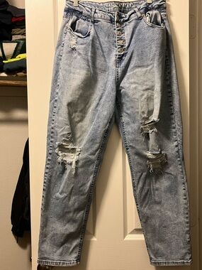 Vanilla Star Acid Wash Light Blue Distressed Boyfriend Jeans